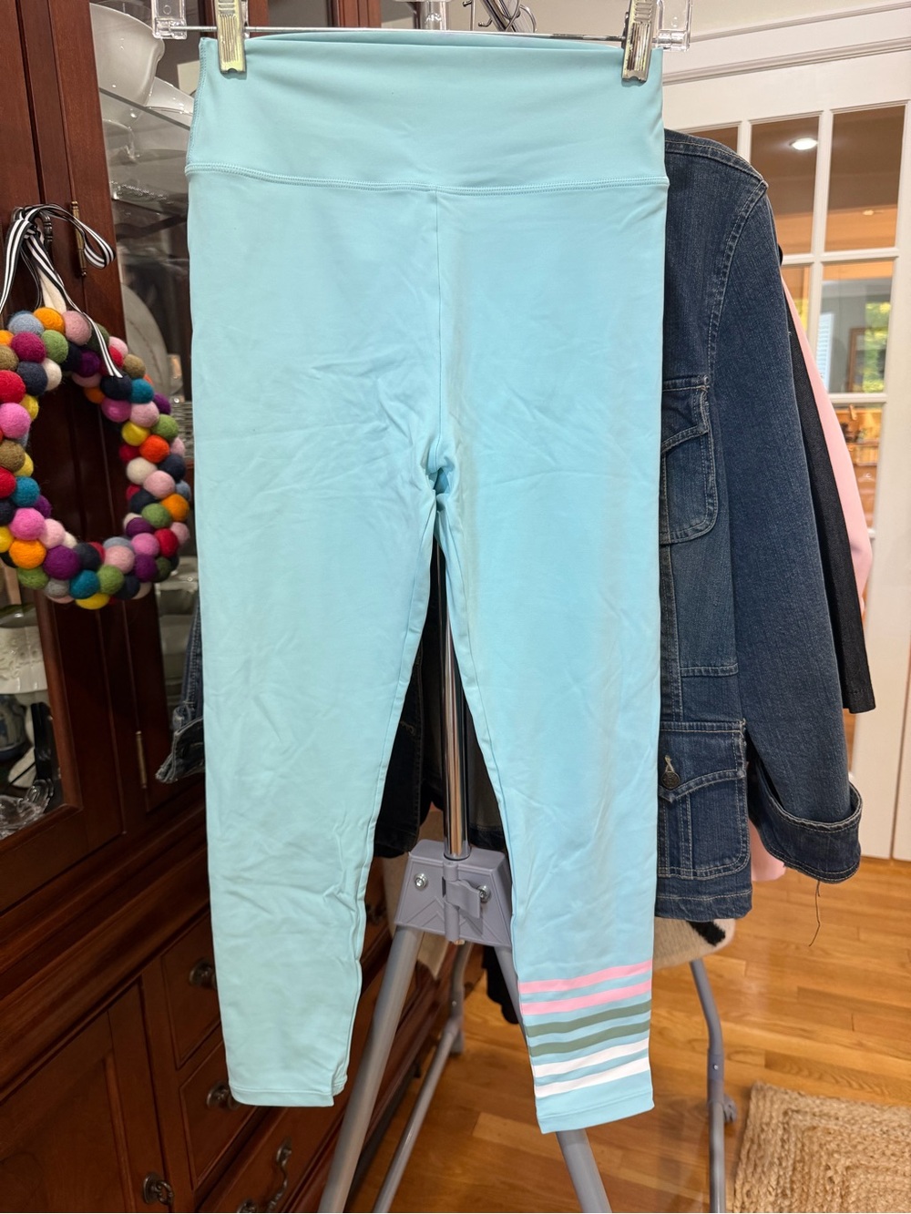 Addison Bay Light Aqua Leggings with Pastel Stripes